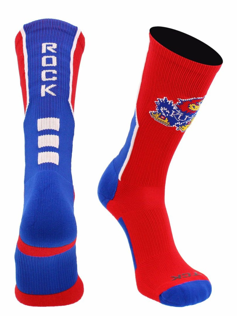 Ncaa Socks * | Budget Tck All Schools Kansas Rock Chalk Jayhawks Socks Perimeter Crew Scarlet/Royal/White