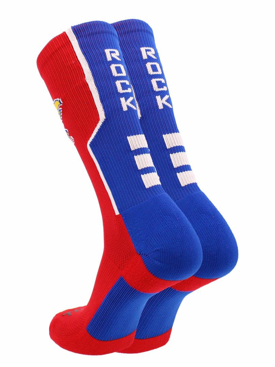 Ncaa Socks * | Budget Tck All Schools Kansas Rock Chalk Jayhawks Socks Perimeter Crew Scarlet/Royal/White