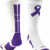 Ncaa Socks * | Brand New Tck Cancer Awareness Purple Ribbon Socks Crew Length Basketball Socks White/Purple