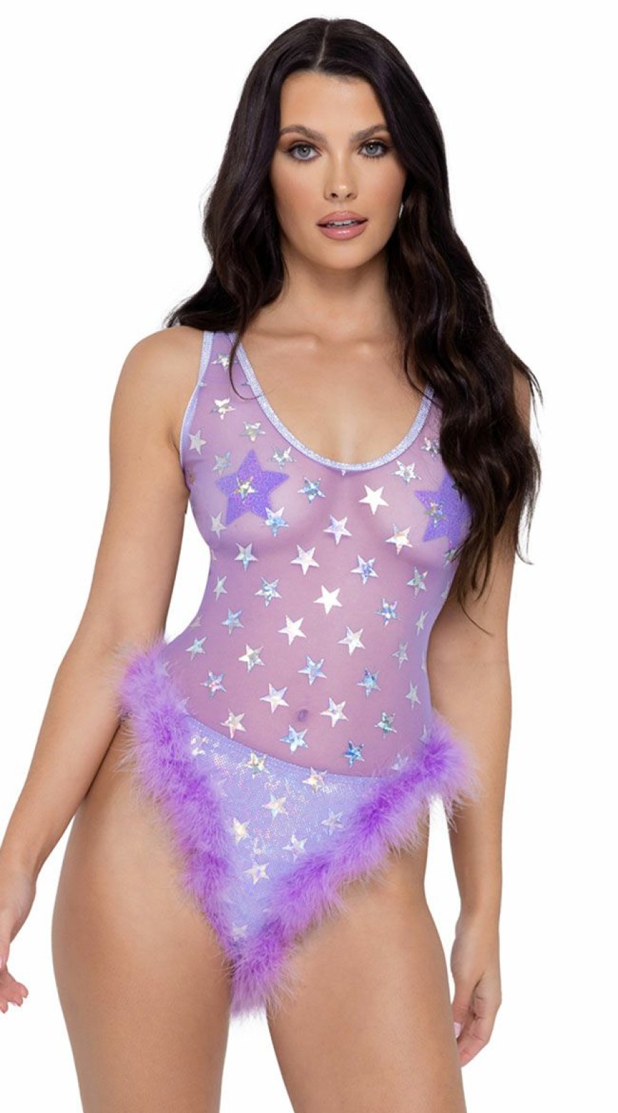 Dancewear * | Roma Furry And Sheer Star Dance Romper