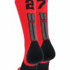 Ncaa Socks * | Outlet Madsportsstuff Red And Black Player Id Custom Number Crew Socks For Basketball Lacrosse Volleyball Boys And Girls