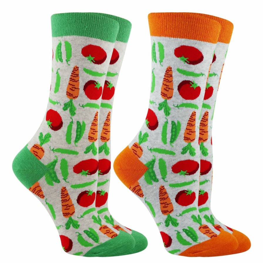 Ncaa Socks * | Discount Whd Vegetable Socks For Women Vegans And Gardeners Gift 2-Pack Crazy Socks Crew Oatmeal/Ash Heather