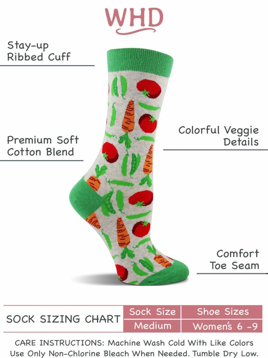 Ncaa Socks * | Discount Whd Vegetable Socks For Women Vegans And Gardeners Gift 2-Pack Crazy Socks Crew Oatmeal/Ash Heather