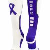 Ncaa Socks * | Flash Sale Madsportsstuff Relay For Life Hope Cancer Awareness Athletic Crew Socks Basketball Socks White/Purple/Graphite