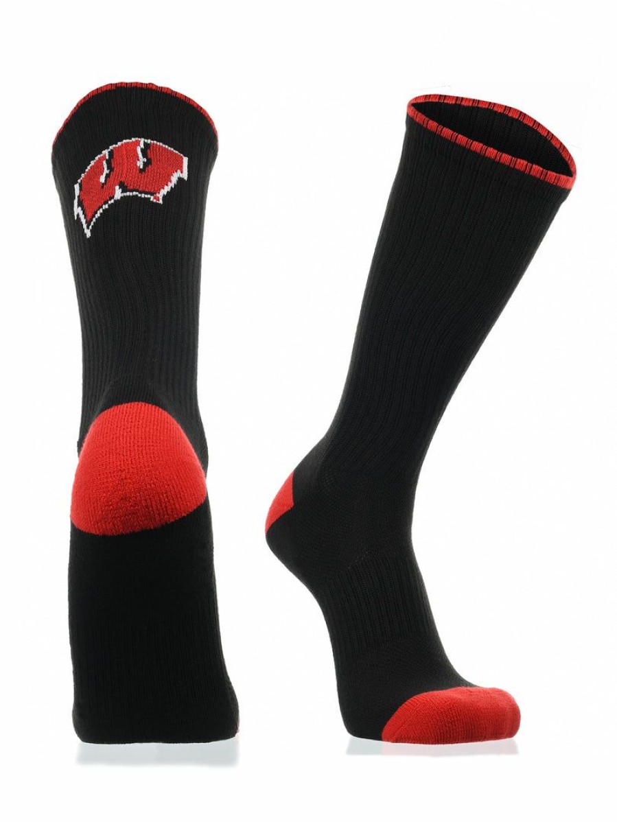 Ncaa Socks * | Promo Tck All Schools Wisconsin Badgers Socks Campus Legend Crew Length Black/Red