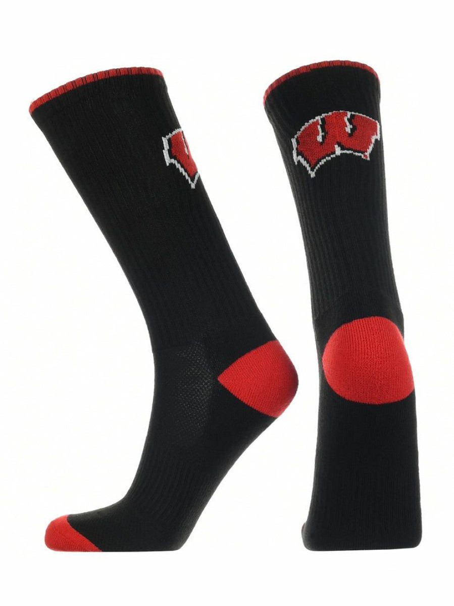 Ncaa Socks * | Promo Tck All Schools Wisconsin Badgers Socks Campus Legend Crew Length Black/Red