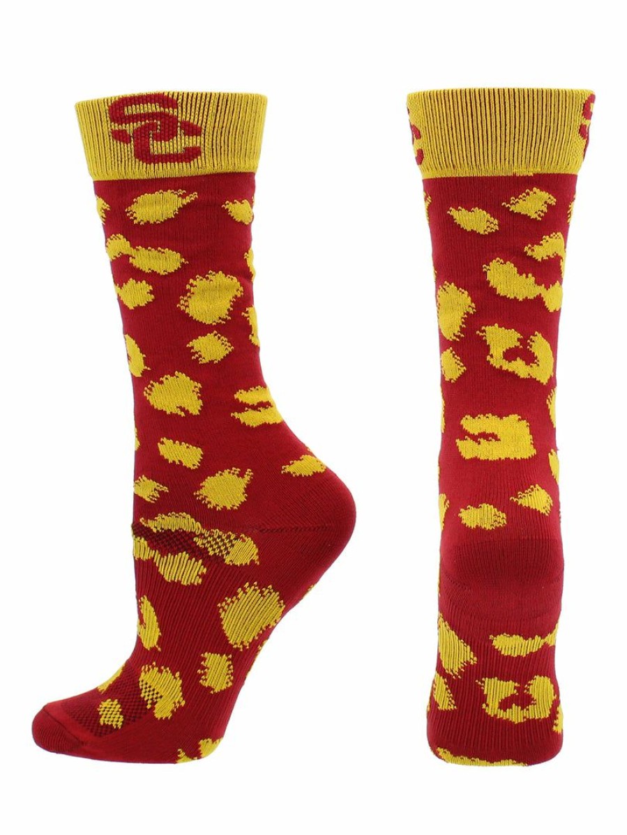 Ncaa Socks * | Outlet Tck Usc Trojans Socks Womens Savage Crew Socks All Schools Cardinal/Gold