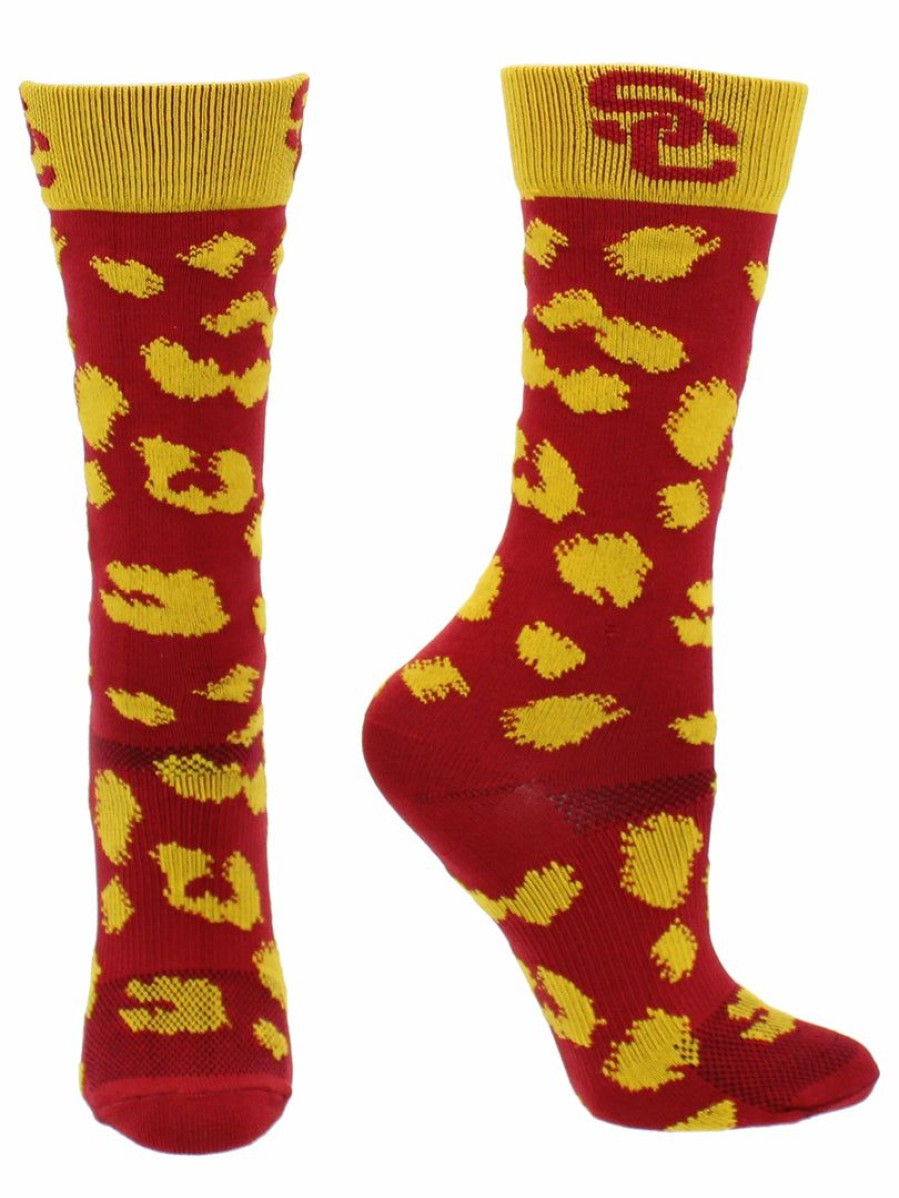 Ncaa Socks * | Outlet Tck Usc Trojans Socks Womens Savage Crew Socks All Schools Cardinal/Gold