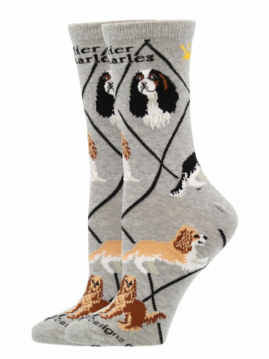 Ncaa Socks * | Brand New Whd Crazy Socks Crew Cavalier King Charles Spaniel Socks For Women Gift For Dog Lovers