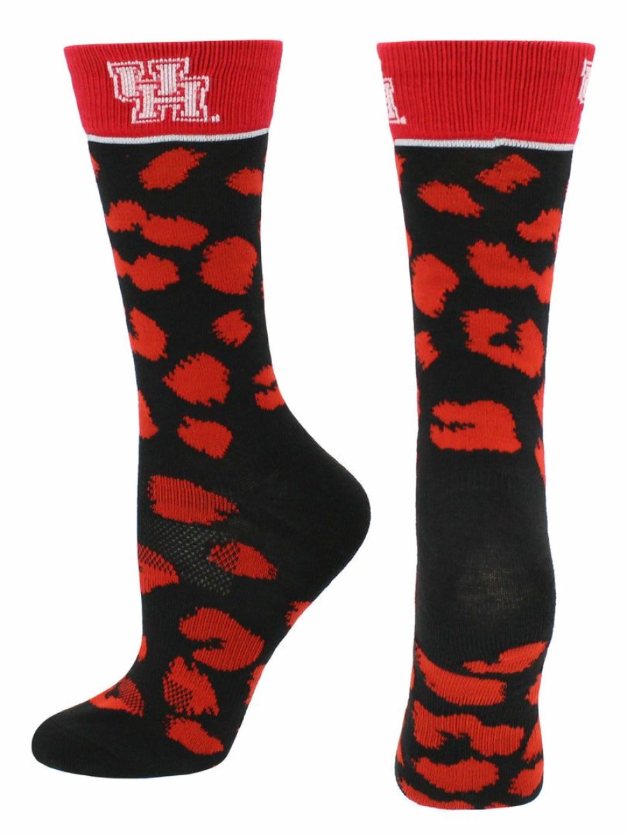 Ncaa Socks * | Discount Tck All Schools Houston Cougars Socks Womens Savage Crew Socks Red/Black