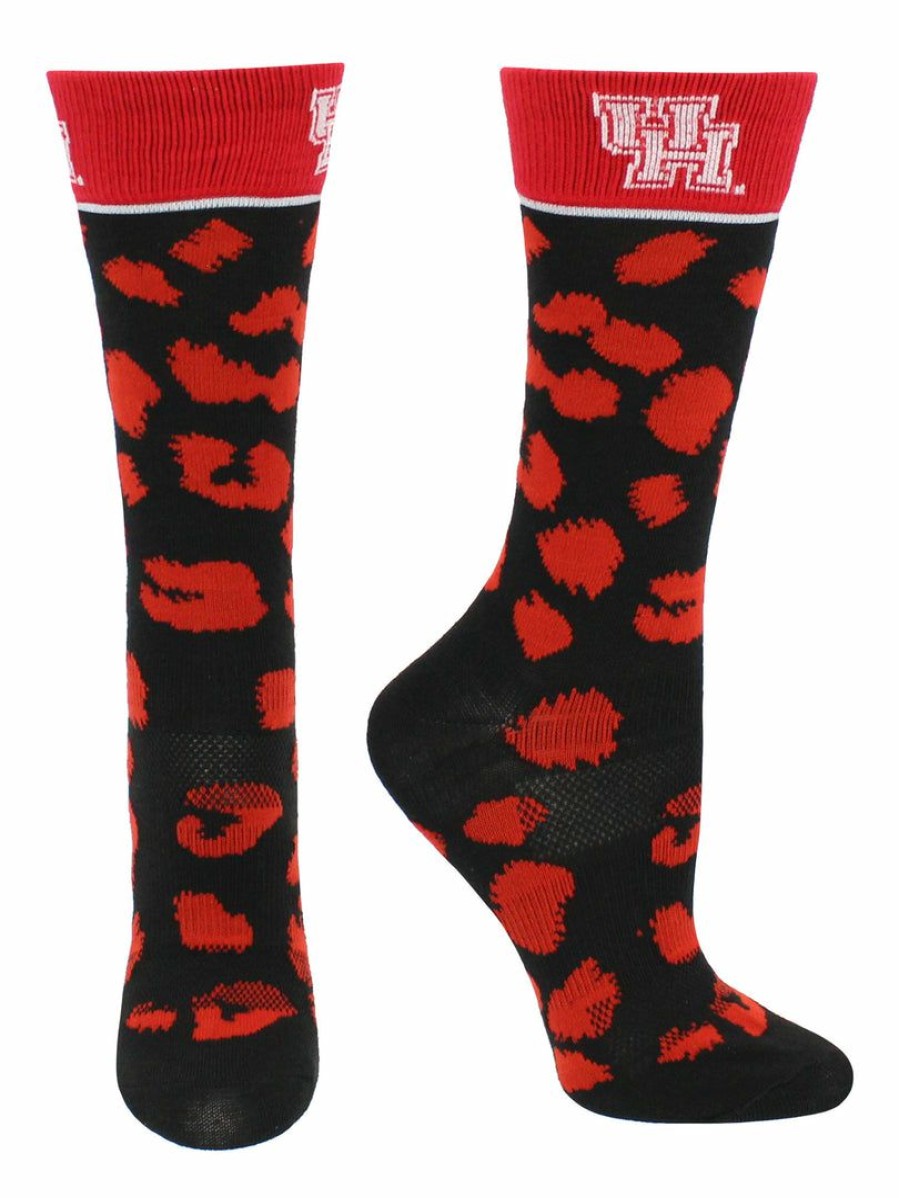 Ncaa Socks * | Discount Tck All Schools Houston Cougars Socks Womens Savage Crew Socks Red/Black