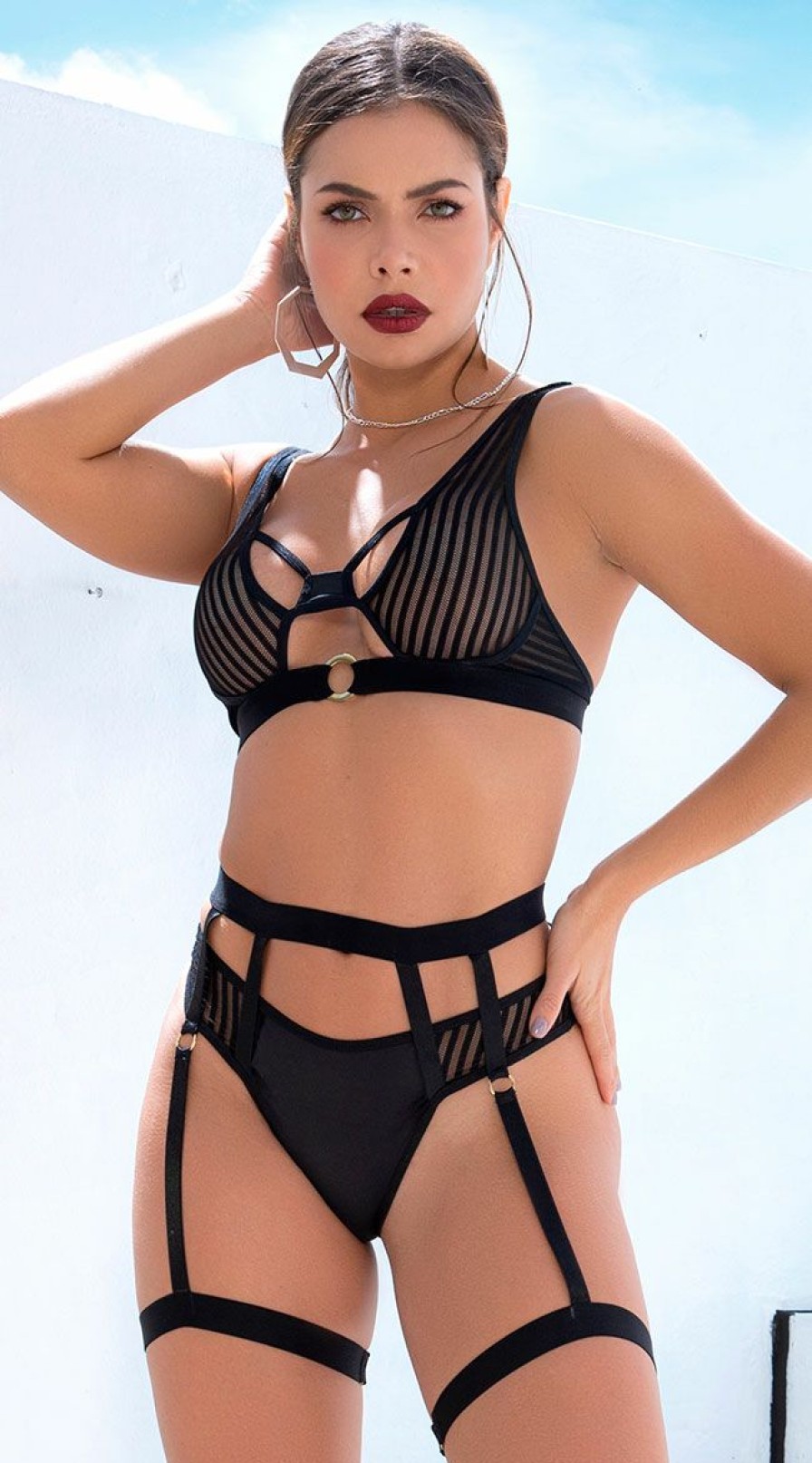 Lingerie * | Mapale Love Not Fight Stripe Bra Set