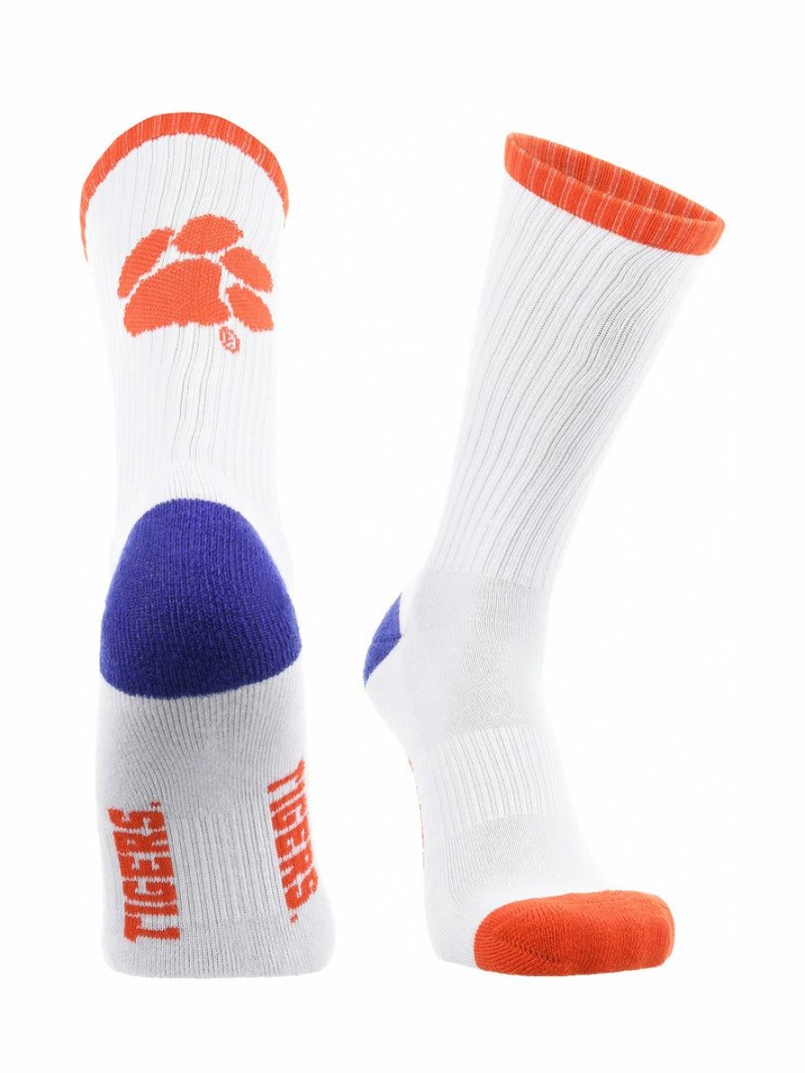 Ncaa Socks * | Hot Sale Tck All Schools Clemson Tigers Socks Basic Crew White Socks White/Orange/Purple