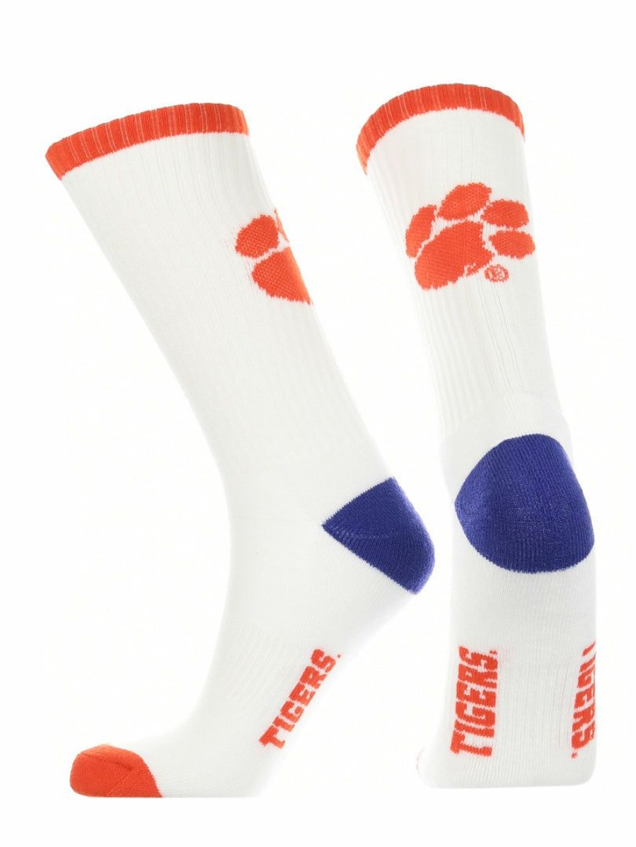 Ncaa Socks * | Hot Sale Tck All Schools Clemson Tigers Socks Basic Crew White Socks White/Orange/Purple