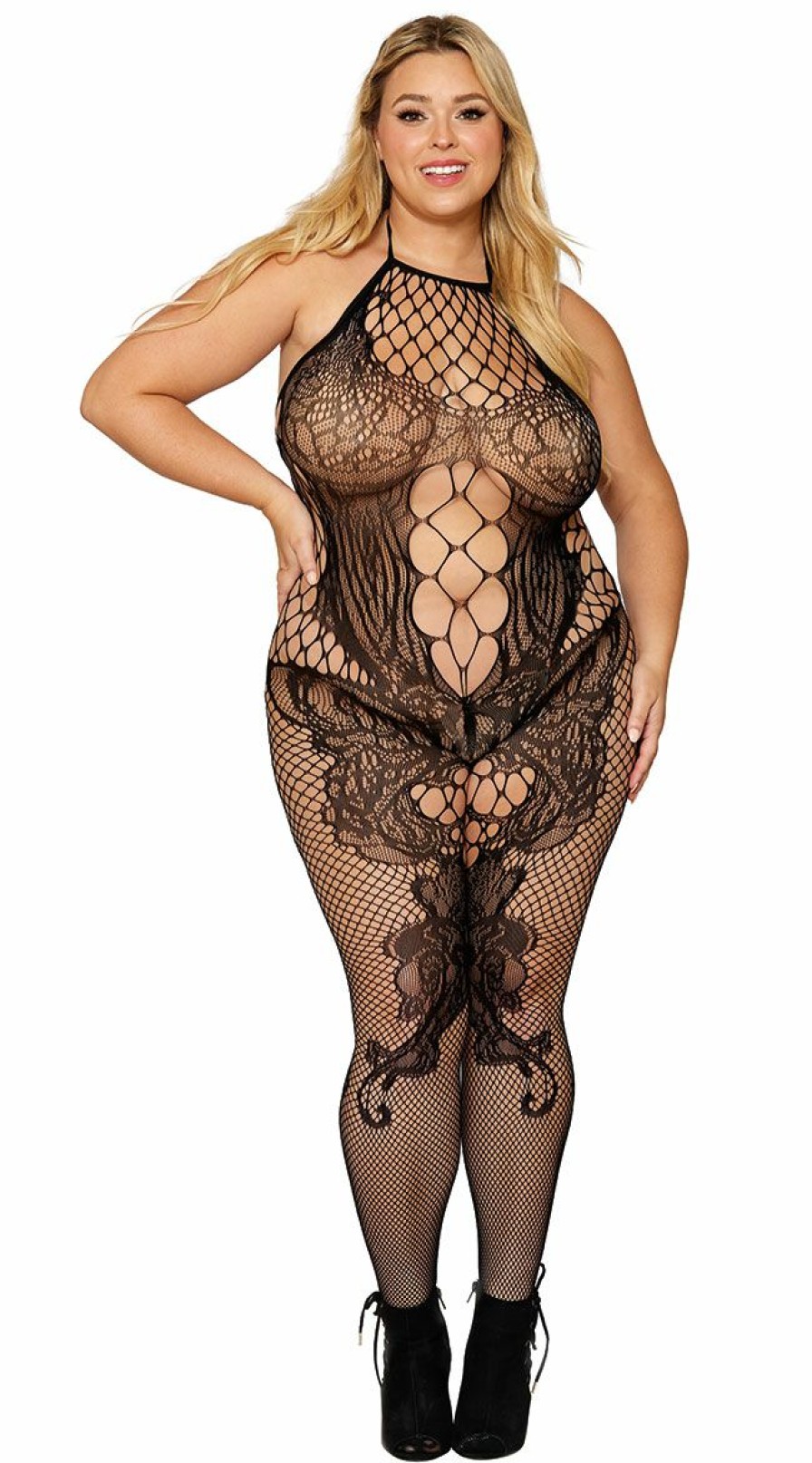 Lingerie * | Dreamgirl Plus Size Lustful Lover Crotchless Bodystocking