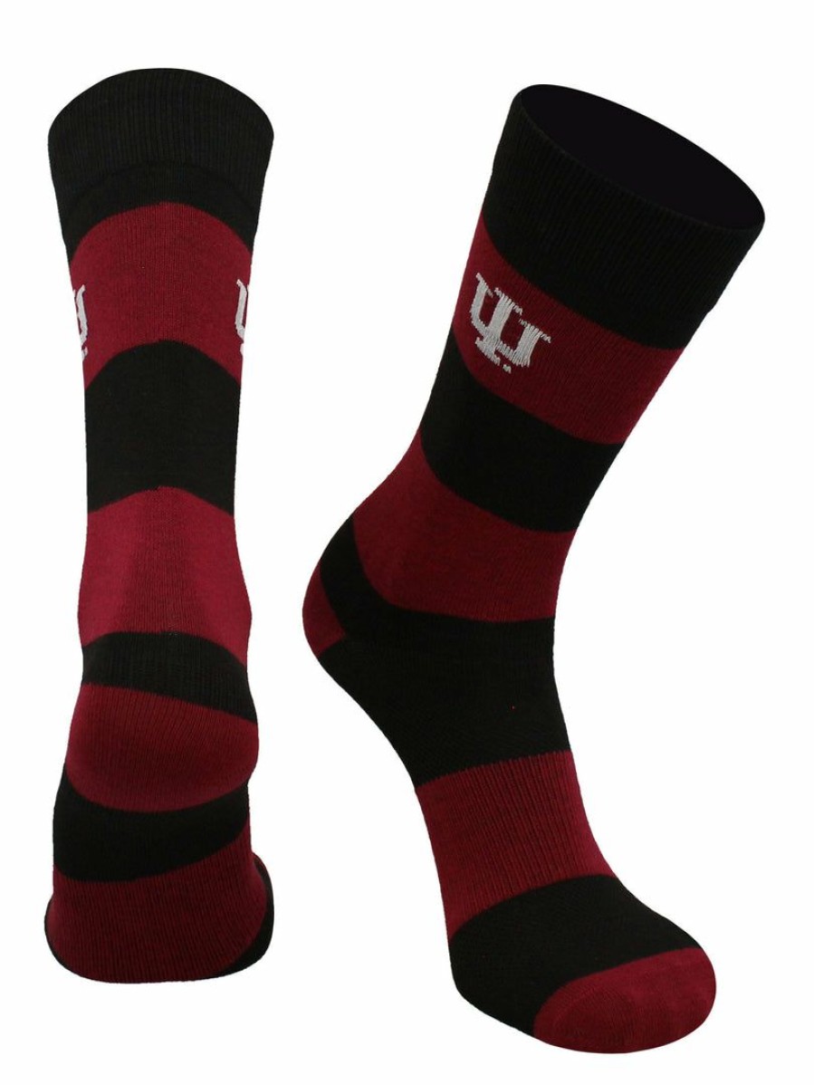 Ncaa Socks * | Best Pirce Tck Indiana Hoosiers Socks Game Day Striped Crew Socks All Schools Crimson/Black