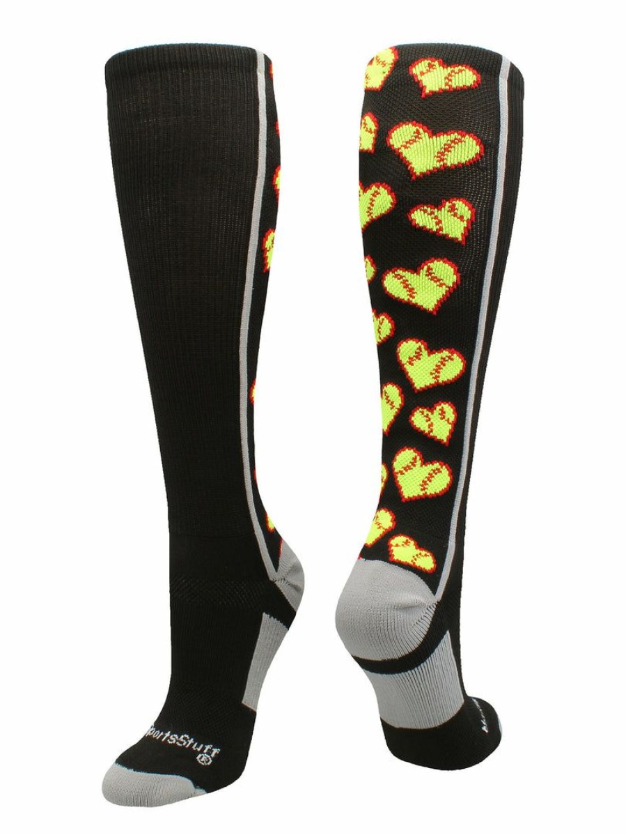 Ncaa Socks * | Deals Madsportsstuff Softball Socks With Love Softball Hearts For Girls Or Women Athletic Over The Calf Socks