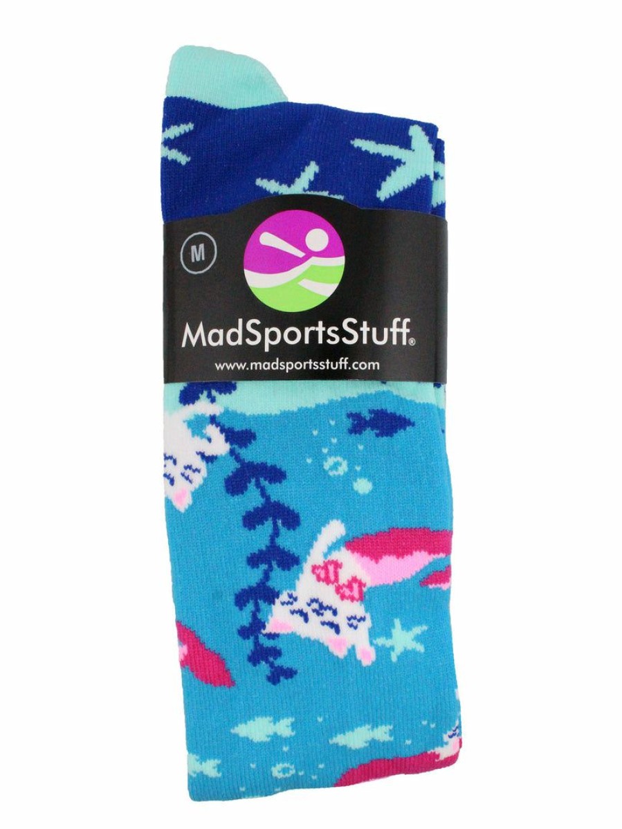 Ncaa Socks * | Brand New Madsportsstuff Half Cat Half Mermaid Purrmaid Athletic Over The Calf Socks Softball Socks Turquoise