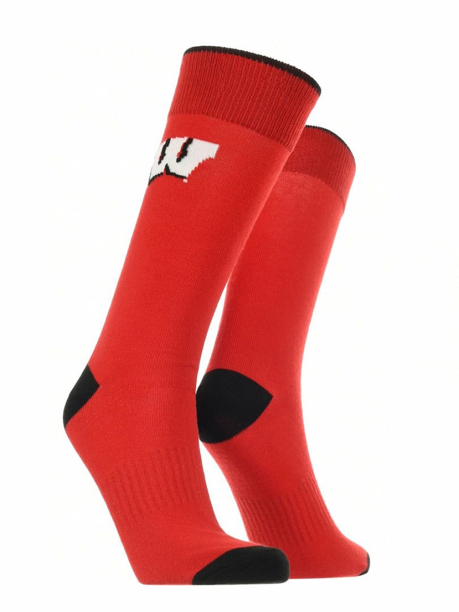 Ncaa Socks * | Budget Tck Wisconsin Badgers Dress Socks Dean'S List Crew Length Socks Red/Black