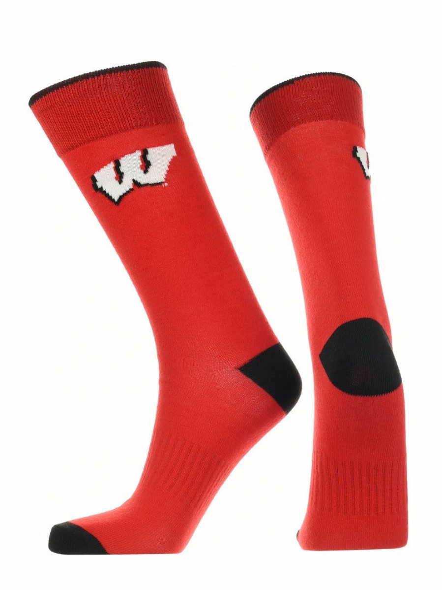 Ncaa Socks * | Budget Tck Wisconsin Badgers Dress Socks Dean'S List Crew Length Socks Red/Black