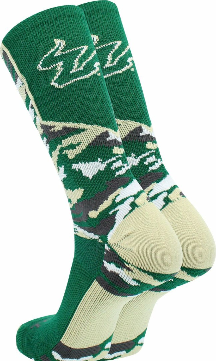 Ncaa Socks * | Buy Tck Sports University Of South Florida Bulls Socks Woodland Camo Crew All Schools Green/Gold