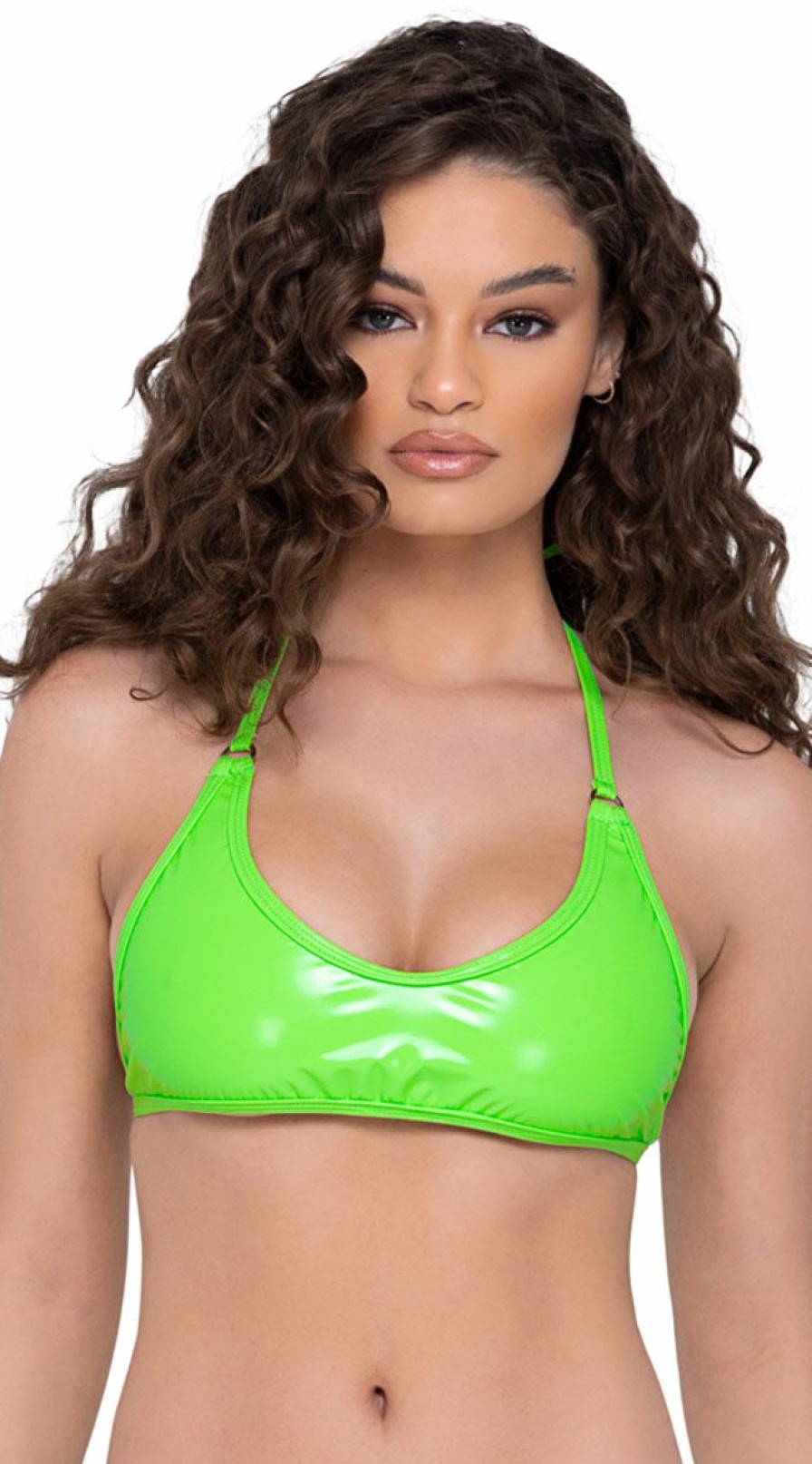 Dancewear * | Roma Green Cropped Vinyl Dance Top