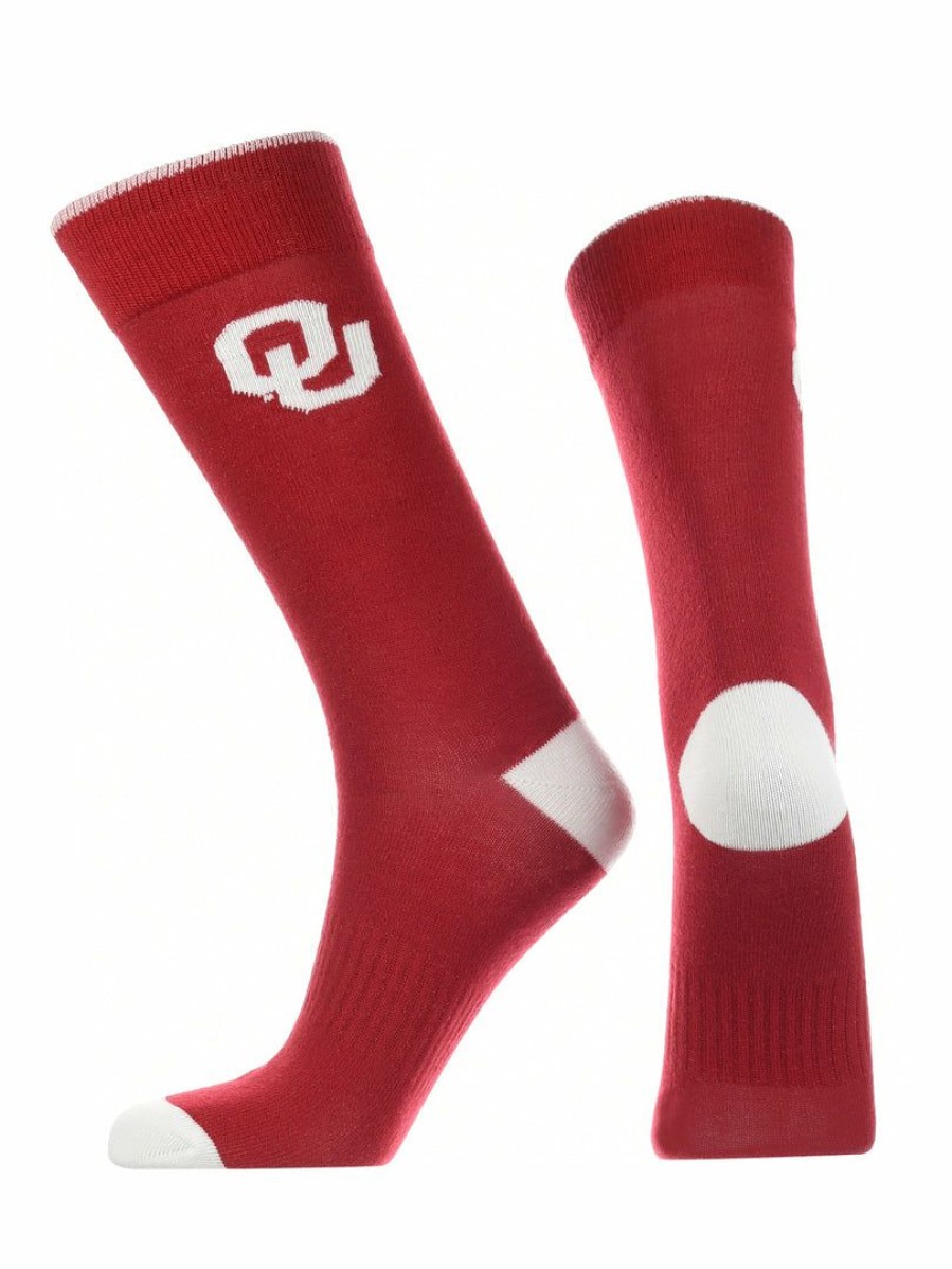 Ncaa Socks * | Wholesale Tck Ou Oklahoma Sooners Dress Socks Dean'S List Crew Length Socks All Schools Crimson/White