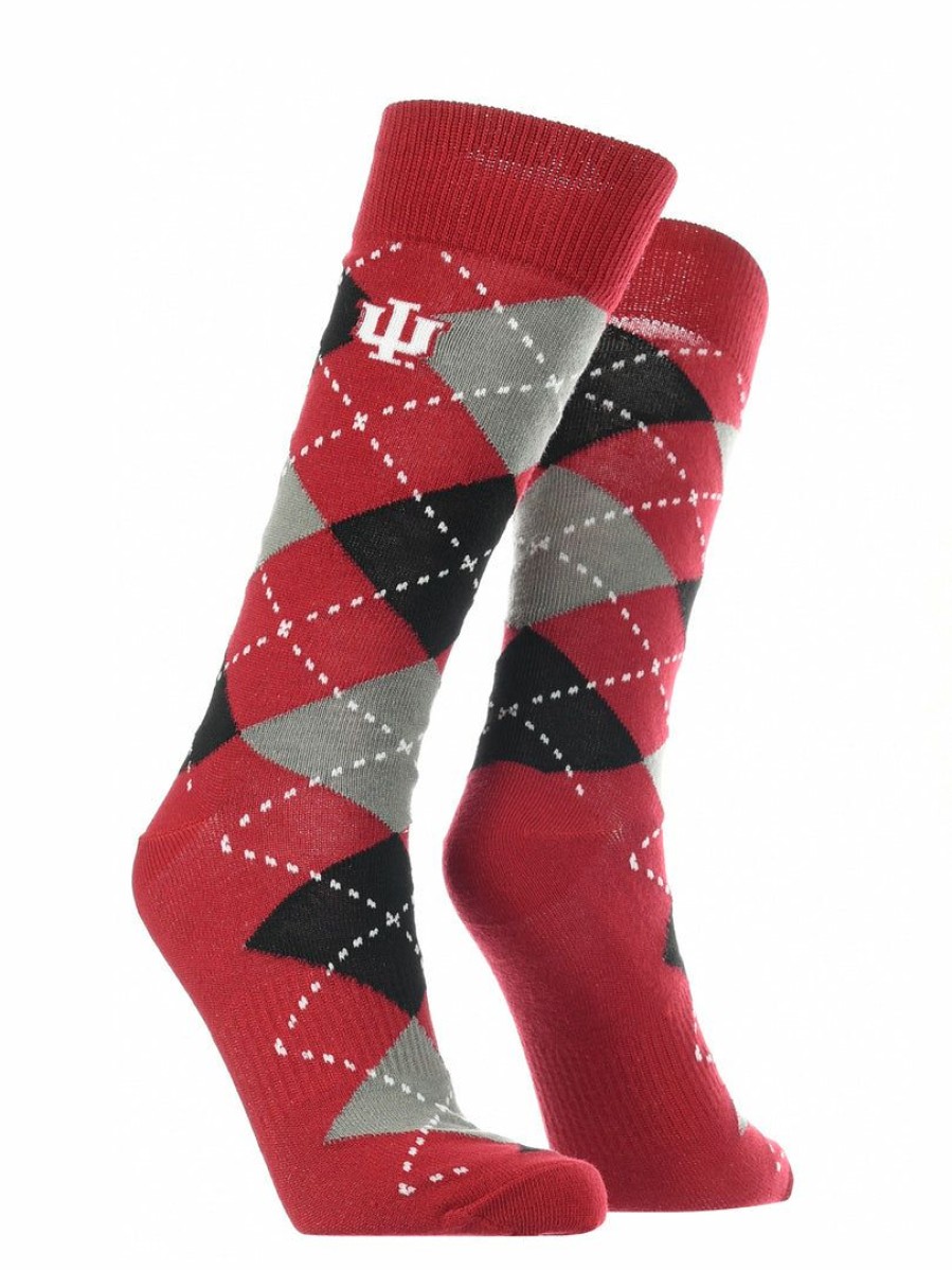 Ncaa Socks * | Outlet Tck All Schools Indiana Hoosiers Argyle Dress Socks Ncaa Fanwear Crew Length Crimson/Grey/Black