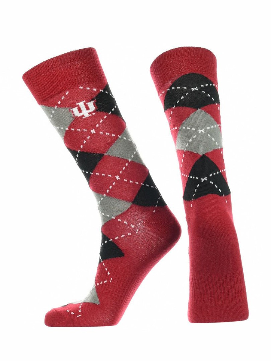 Ncaa Socks * | Outlet Tck All Schools Indiana Hoosiers Argyle Dress Socks Ncaa Fanwear Crew Length Crimson/Grey/Black