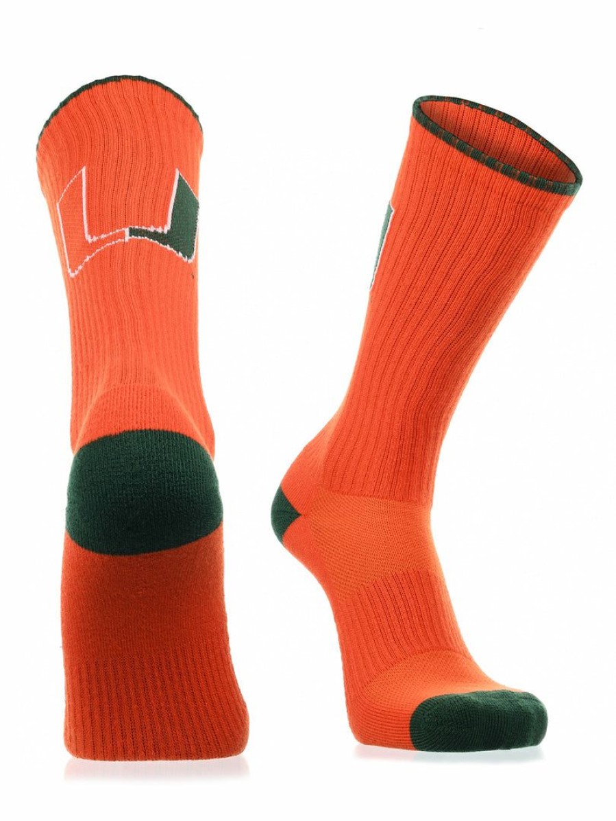 Ncaa Socks * | Outlet Tck Miami Hurricanes Socks Campus Legend Crew Length All Schools Orange/Green