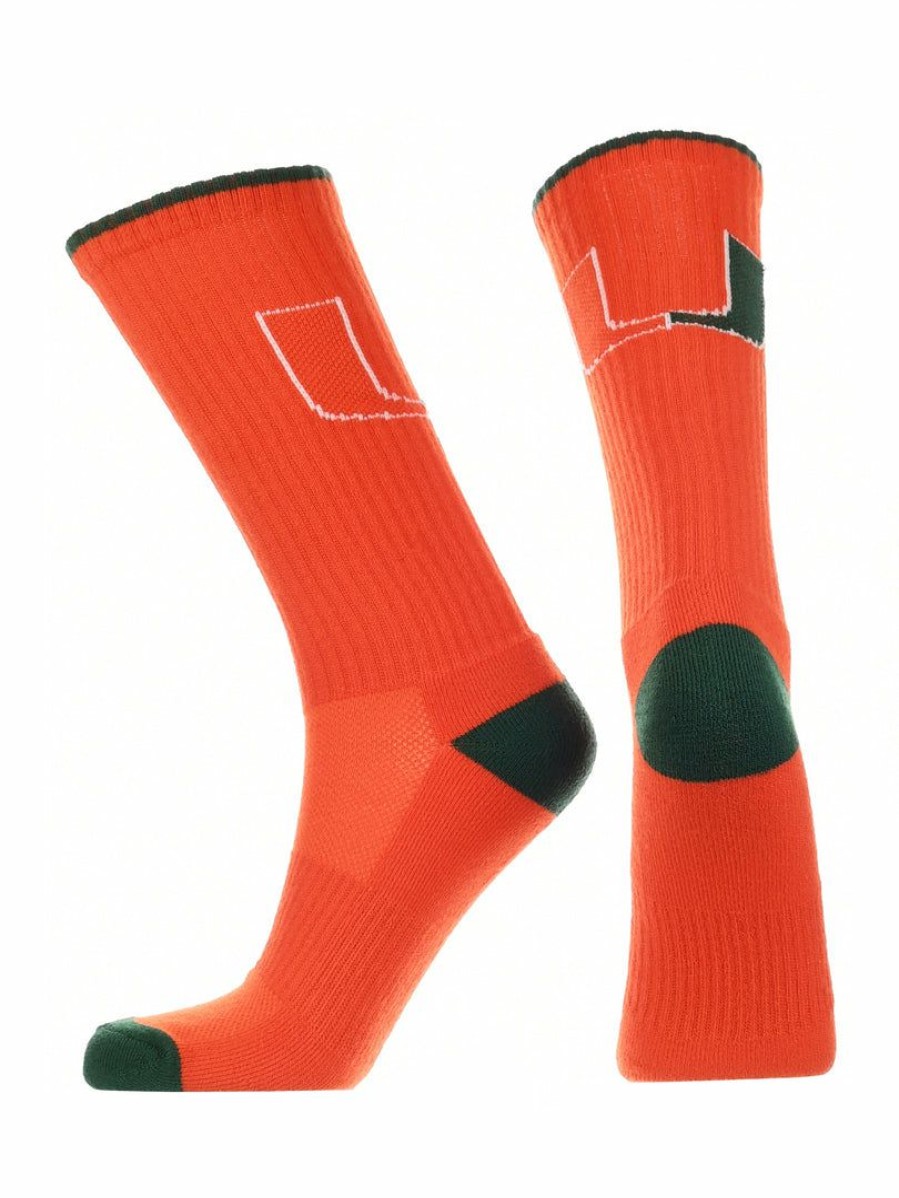 Ncaa Socks * | Outlet Tck Miami Hurricanes Socks Campus Legend Crew Length All Schools Orange/Green