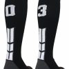 Ncaa Socks * | Cheap Madsportsstuff Softball Socks Black Player Id Custom Number Over The Calf Socks For Softball Baseball Football Boys And Girls