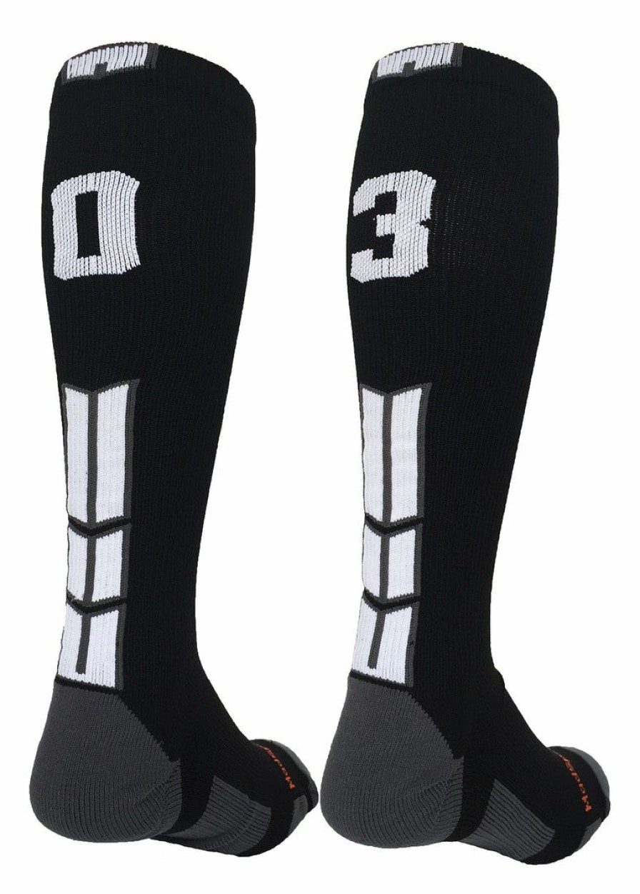 Ncaa Socks * | Cheap Madsportsstuff Softball Socks Black Player Id Custom Number Over The Calf Socks For Softball Baseball Football Boys And Girls