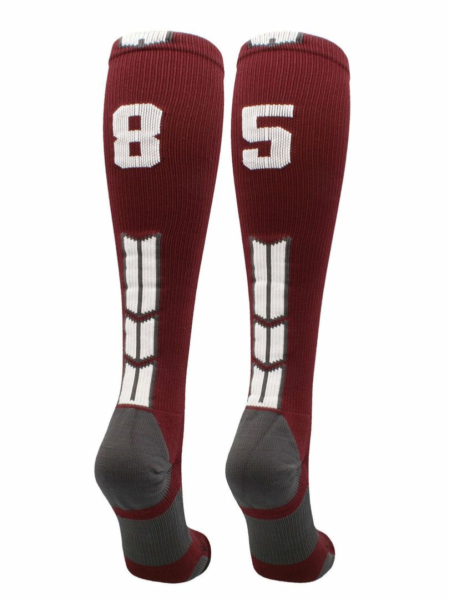 Ncaa Socks * | Best Sale Madsportsstuff Maroon Player Id Custom Number Over The Calf Socks For Softball Baseball Football Boys And Girls Softball Socks