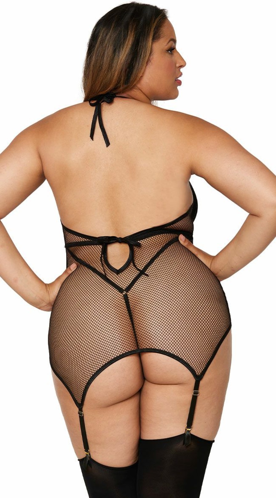 Lingerie * | Dreamgirl Plus Size Exposed Vinyl And Fishnet Teddy