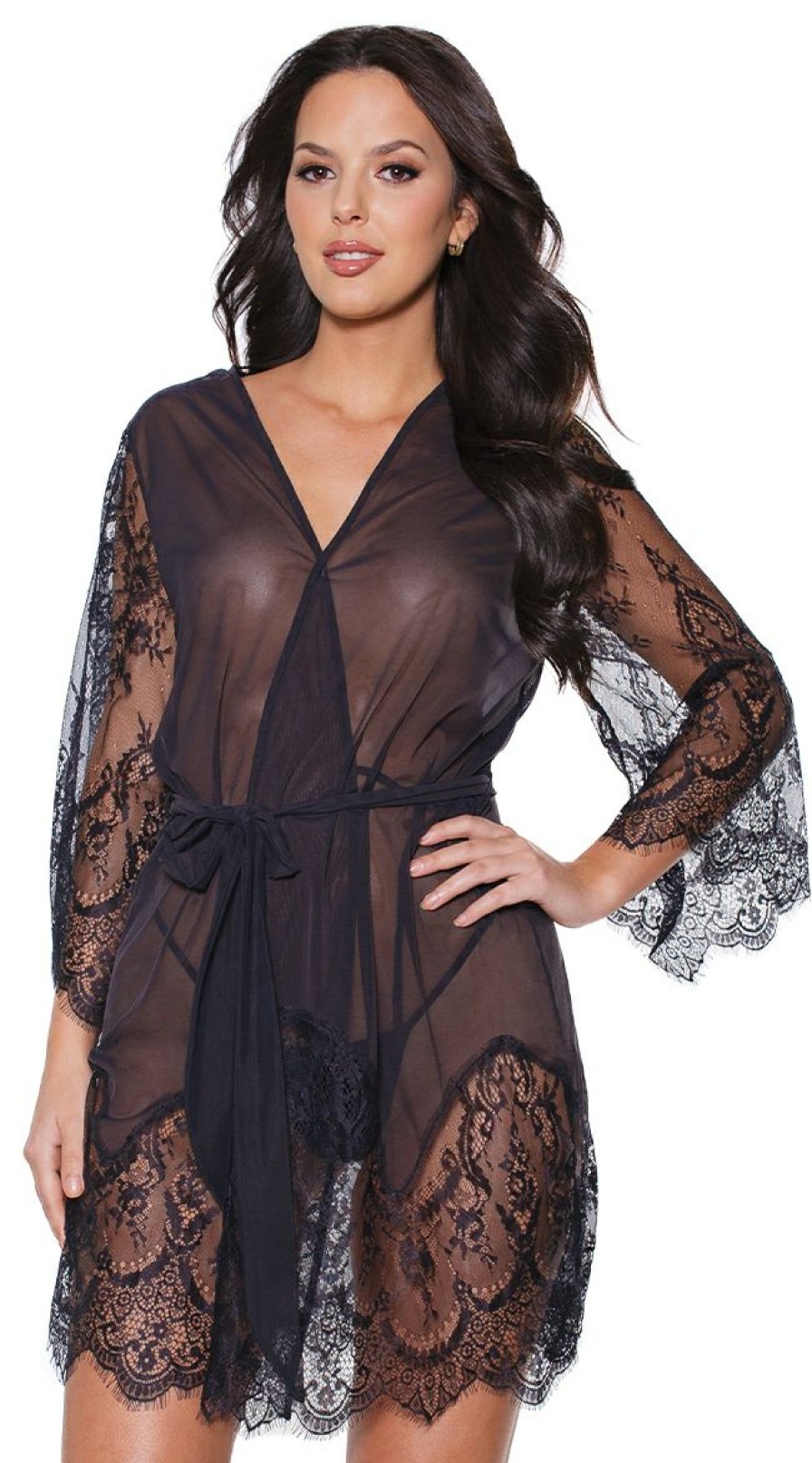 Lingerie * | Coquette Draping Mesh And Lace Robe