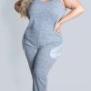 Lingerie * | Roma Plus Size Comfy Pajama Pocket Jumpsuit