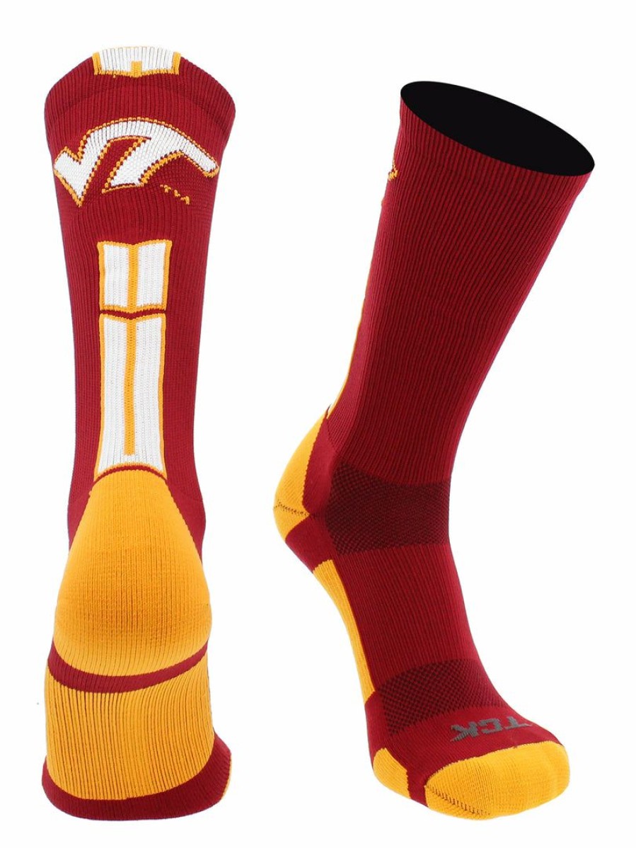 Ncaa Socks * | Discount Tck Sports All Schools Virginia Tech Hokies Socks Baseline 3.0 Crew Cardinal/Orange/White