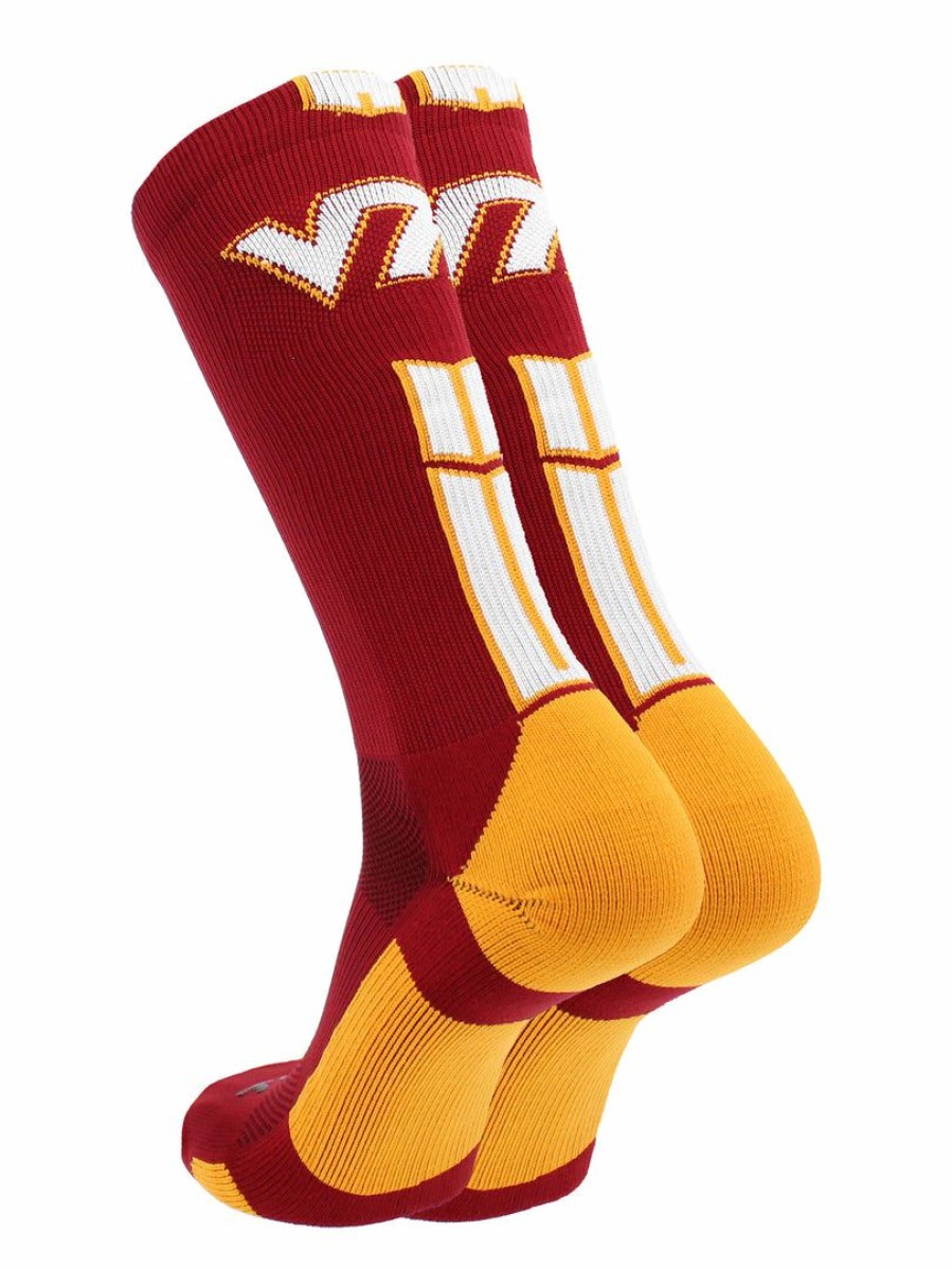 Ncaa Socks * | Discount Tck Sports All Schools Virginia Tech Hokies Socks Baseline 3.0 Crew Cardinal/Orange/White