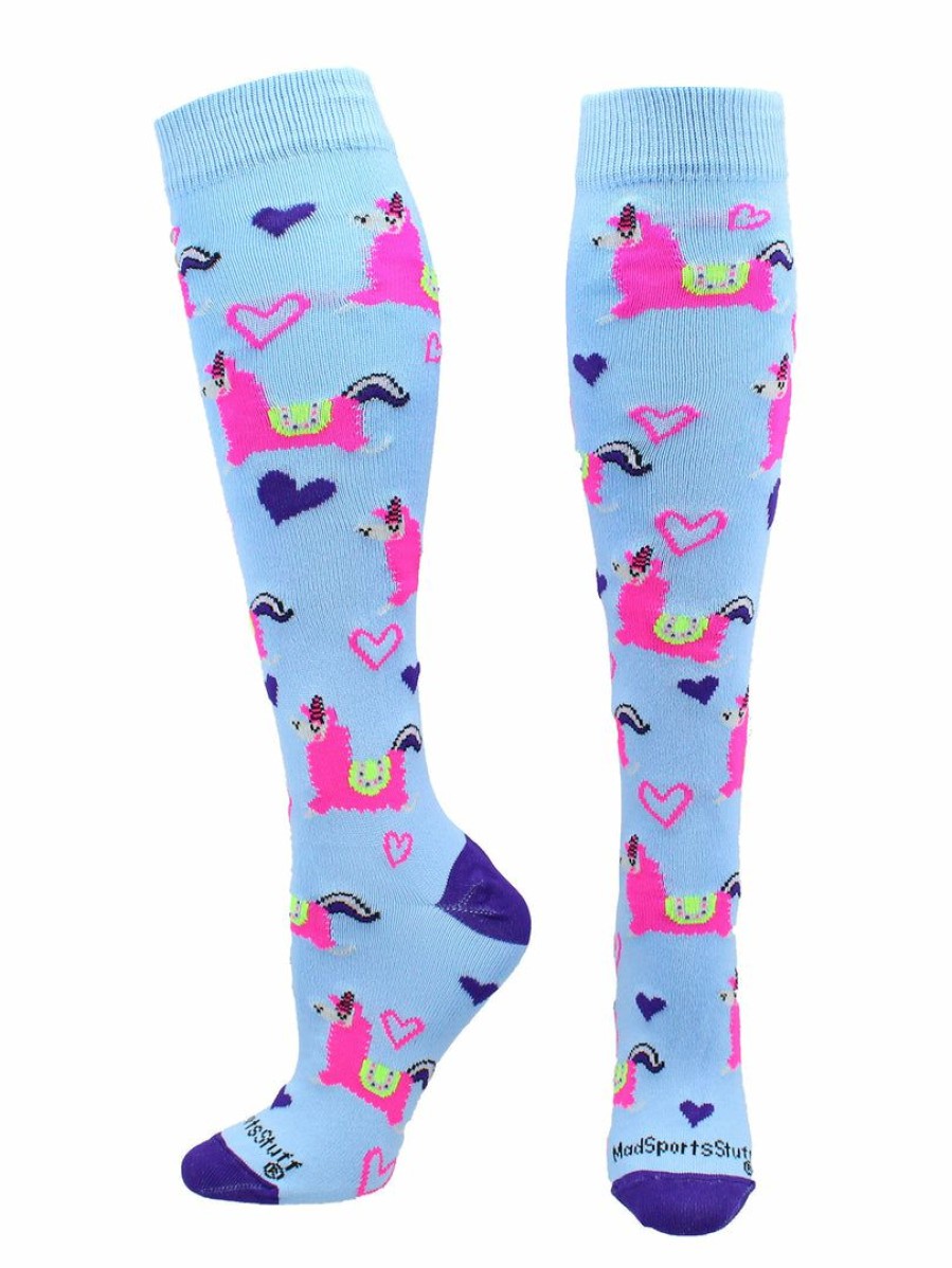 Ncaa Socks * | Budget Madsportsstuff Half Llama Half Unicorn Llamacorn Athletic Socks Over The Calf Columbia Blue