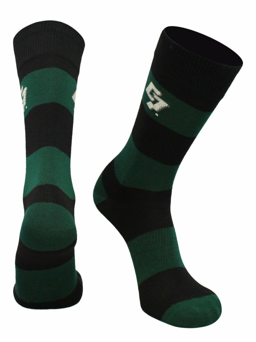 Ncaa Socks * | Budget Tck All Schools Cal Poly Mustangs Socks Game Day Striped Crew Socks Green/Black