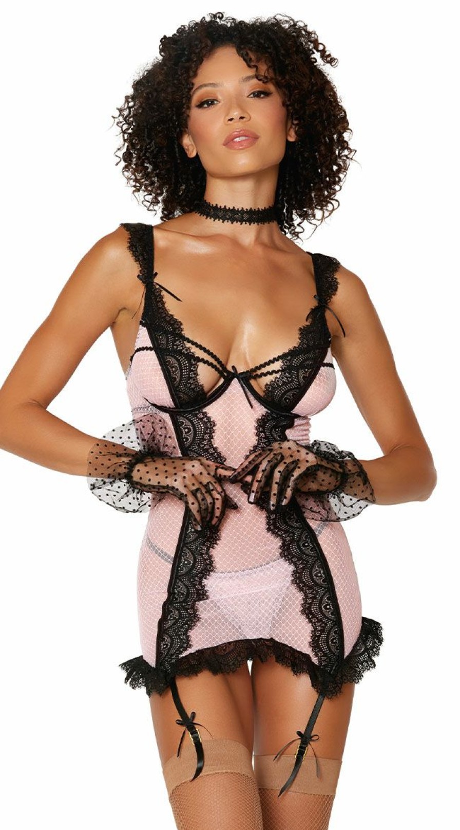 Lingerie * | Dreamgirl Feminine Mesh And Lace Chemise Set