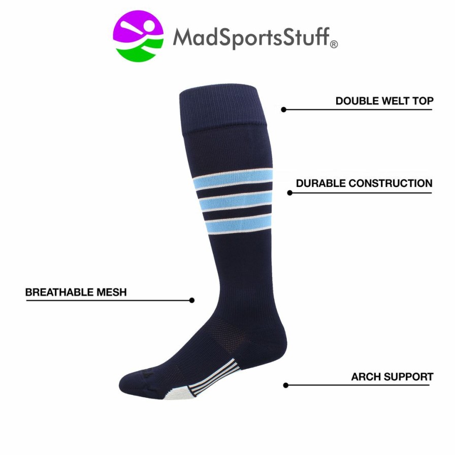 Ncaa Socks * | Best Reviews Of Madsportsstuff Dugout 3 Stripe Baseball Socks Over The Calf Length (Multiple Colors)