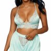 Lingerie * | Dreamgirl Mint Piece Satin And Lace Pajama Set