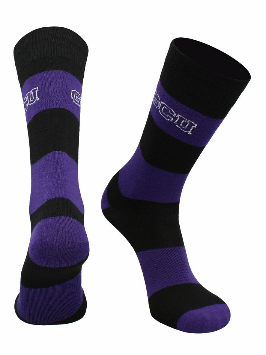 Ncaa Socks * | Discount Tck Gcu Lopes Grand Canyon Antelopes Socks Game Day Striped Crew Socks All Schools Black/Purple