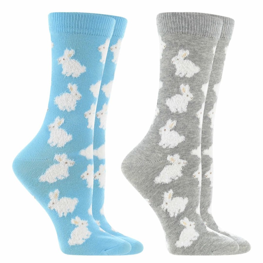 Ncaa Socks * | New Whd Bunny Socks For Women With Fuzzy Bunnies Rabbit Lovers Easter Gift 2-Pack Crazy Socks Crew Soft Blue/Gray Heather