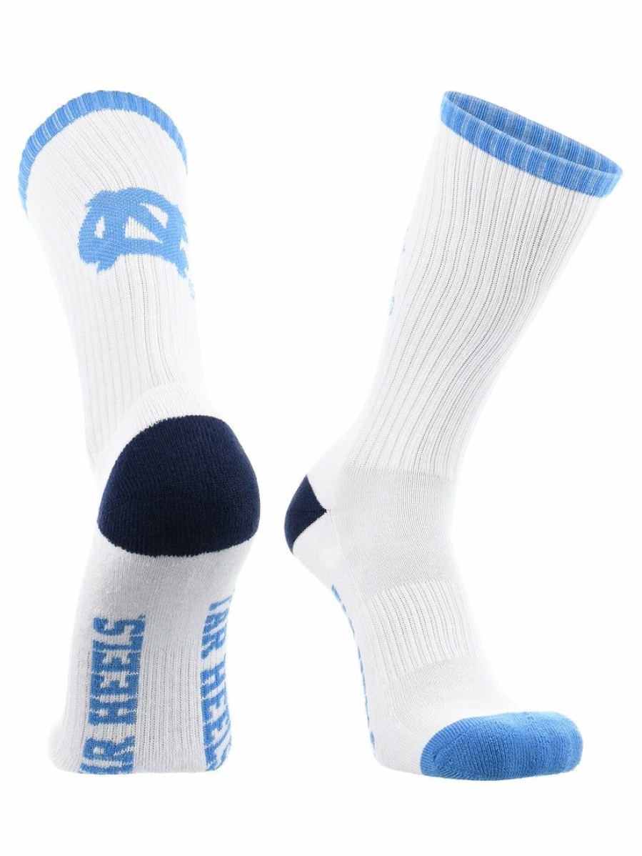 Ncaa Socks * | Top 10 Tck North Carolina Tar Heels Socks Basic Crew White Socks All Schools White/Carolina Blue