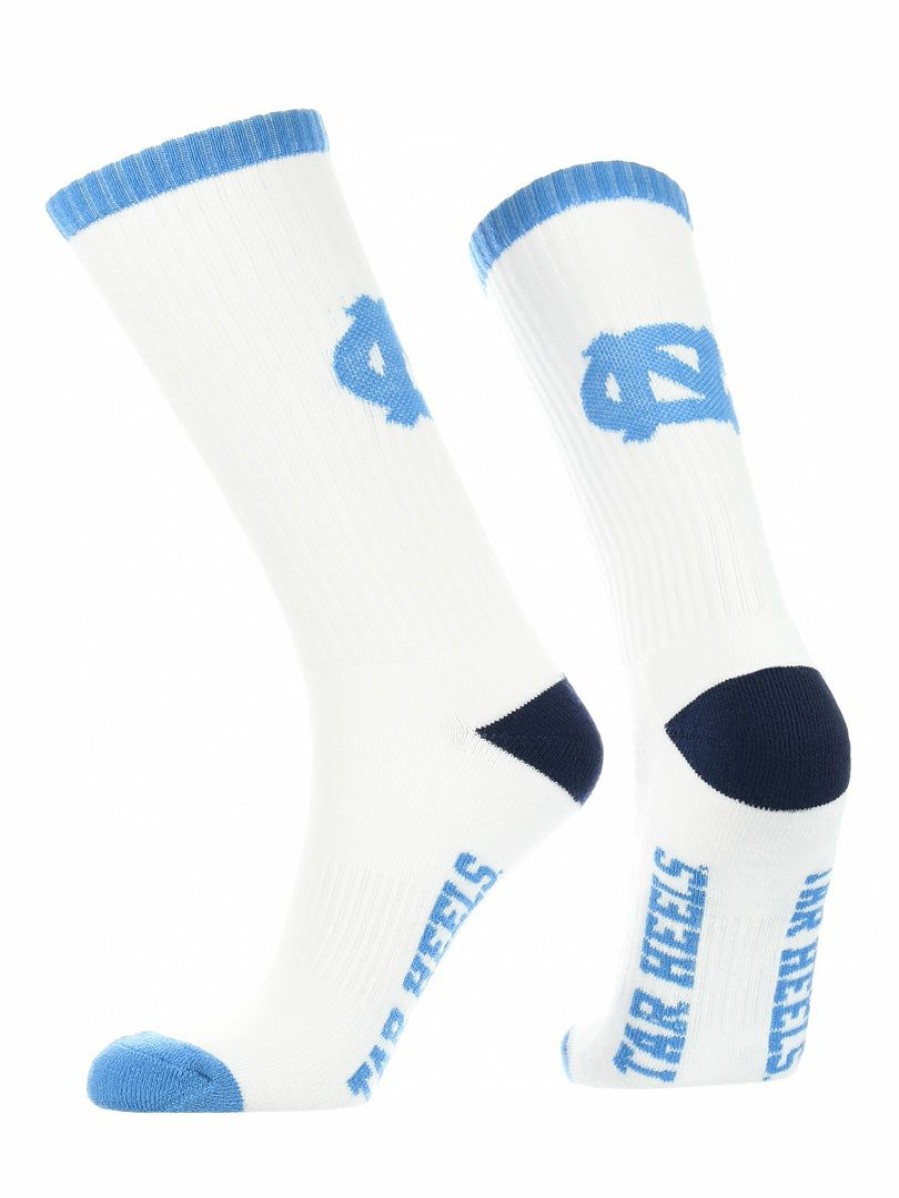 Ncaa Socks * | Top 10 Tck North Carolina Tar Heels Socks Basic Crew White Socks All Schools White/Carolina Blue