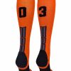 Ncaa Socks * | Wholesale Madsportsstuff Orange And Black Player Id Custom Number Over The Calf Socks For Softball Baseball Football Boys And Girls