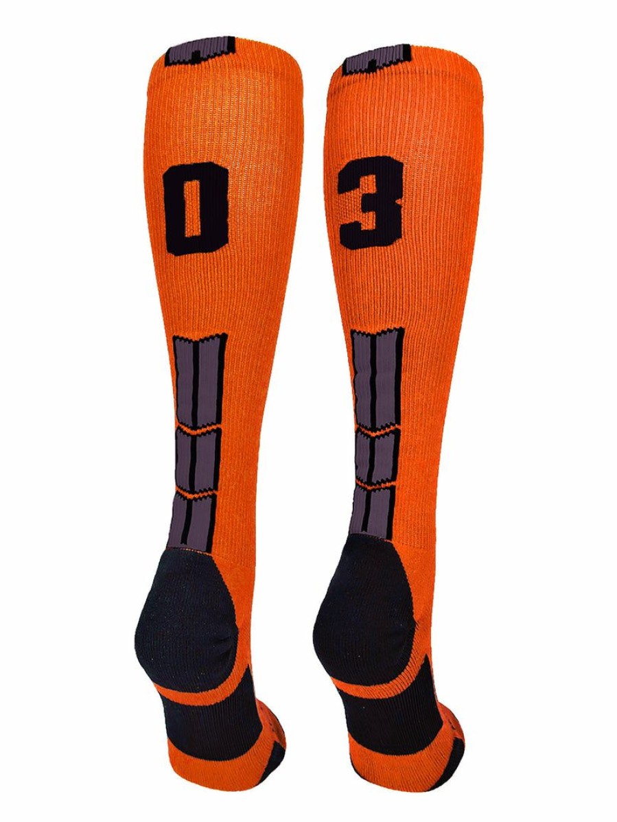 Ncaa Socks * | Wholesale Madsportsstuff Orange And Black Player Id Custom Number Over The Calf Socks For Softball Baseball Football Boys And Girls